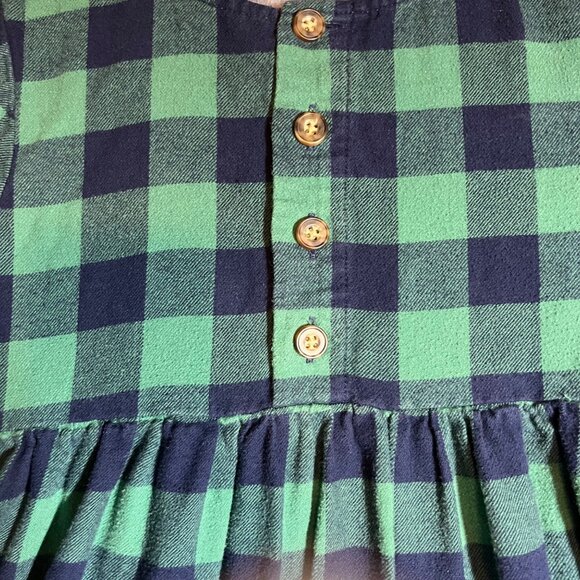 Hanna Anderson Green & Blue Plaid Flannel Pocket Dress Pleated Upper Button Up B - Picture 5 of 11